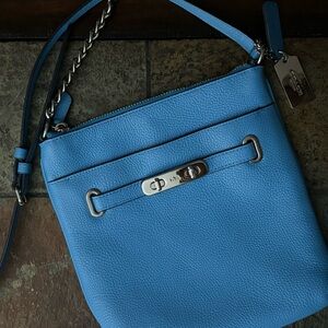 COACH leather blue crossbody with silver accents